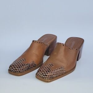 Women's Connie Stirrup Peach Caramel Leather Western Mules Clogs 7M
